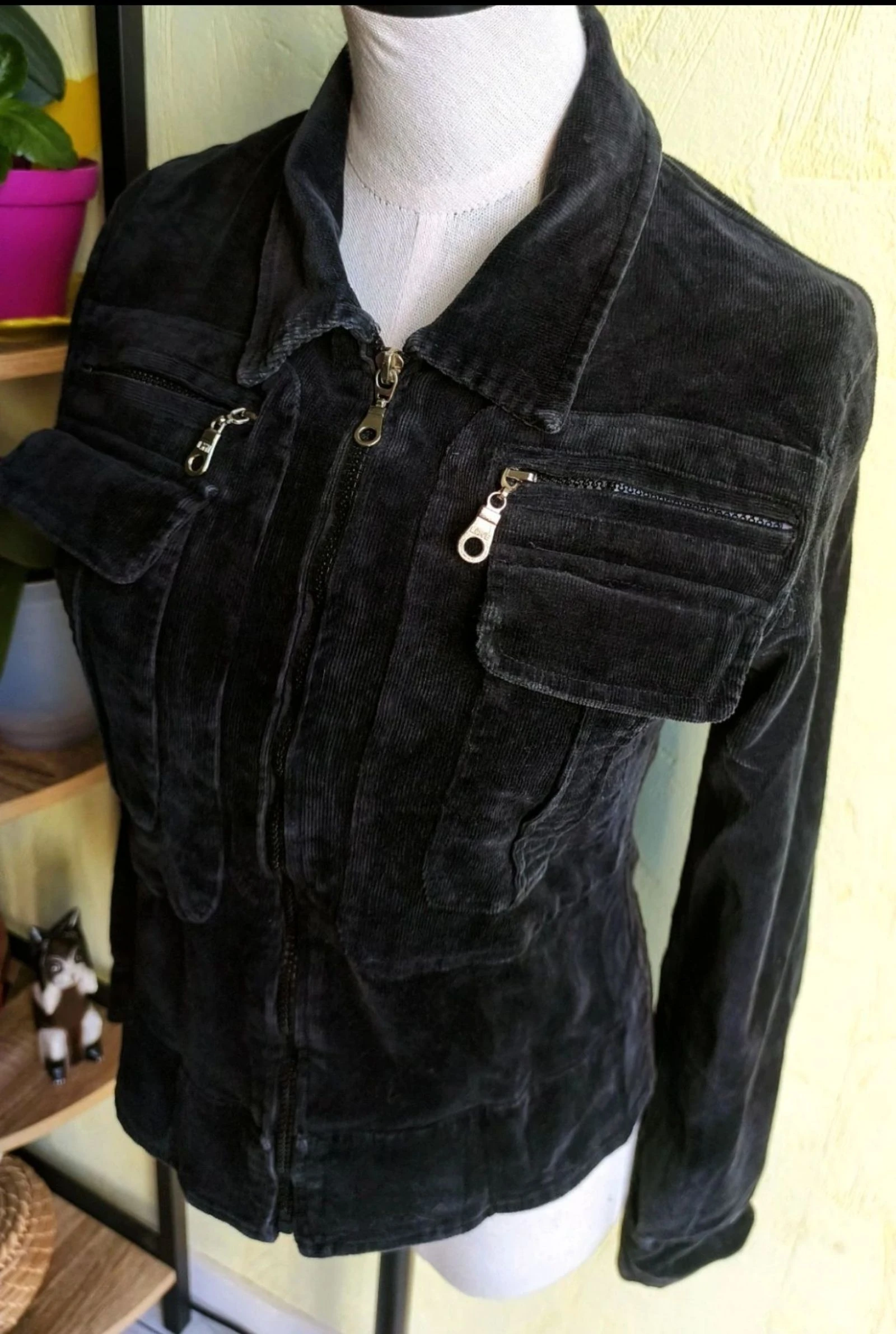 Zipped Ribbed Velvet Black Jacket – photo 2